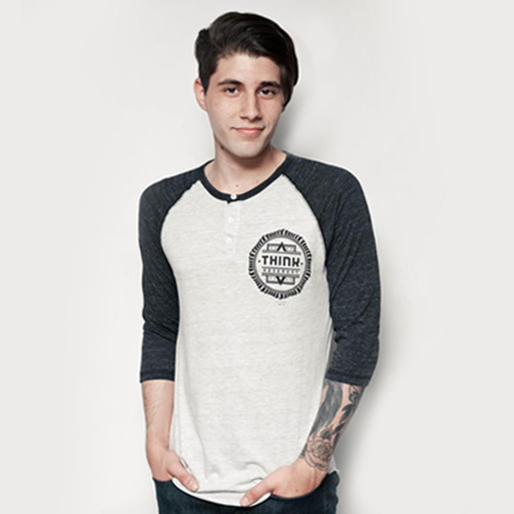Ascension Raglan Henley Oatmeal/Black Baseball Tee Grounded THNK