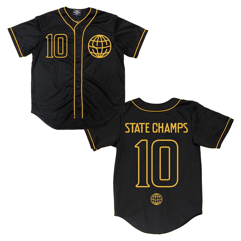 black and gold baseball shirt